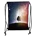 Produktbild OQUYCZ Drawstring Sack Backpacks Bags,Space,Single Tree in Field of Meadow Valley with Stars Universe Spiritual Display Print,Magenta Blue Soft Satin,5 Liter Capacity,Adjustable String Closure