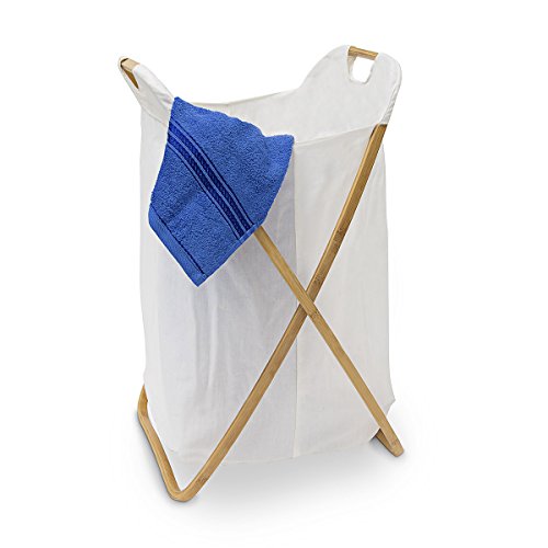 Relaxdays Wäschesammler LINEA Bambus HxBxT: 65x48x41cm faltbare Wäschebox mit Textileinlage zur Aufbewahrung von Kleidung, Textilien als offener Wäschepuff mit Stoffbeutel im natürlichen Design, natur