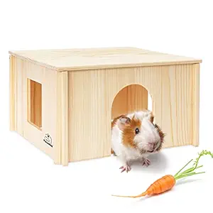 PAWCHIE Wooden Hut with Windows - Detachable and Large Size Wooden House, Suitable for Guinea Gigs, Hamsters, Chinchillas and Other Small Animals Hideout Habitat