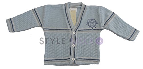 STYLE MIXX Baby Boys Newborn Infant Varsity Sports Blue Knitted Soft Cardigan 0-6mths New (NEWBORN, SKY VARSITY 16C510)