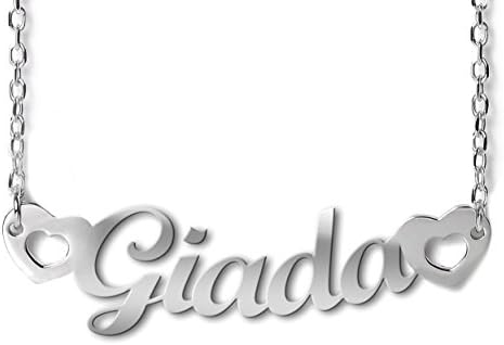 G11 925 sterling silver rhodium-plated nonallergenic necklace with name Giada and hearts. Made in Italy.