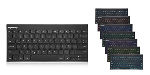 Preisvergleich Produktbild Supremery Bluetooth Tastatur Keyboard, Rückseite aus Aluminium - mit Hintergrundbeleuchtung (schnurlos) für MAC OS, Windows 10 / 8 / 7, IOS 9 / 8, Android (deutsches Tastaturlayout)