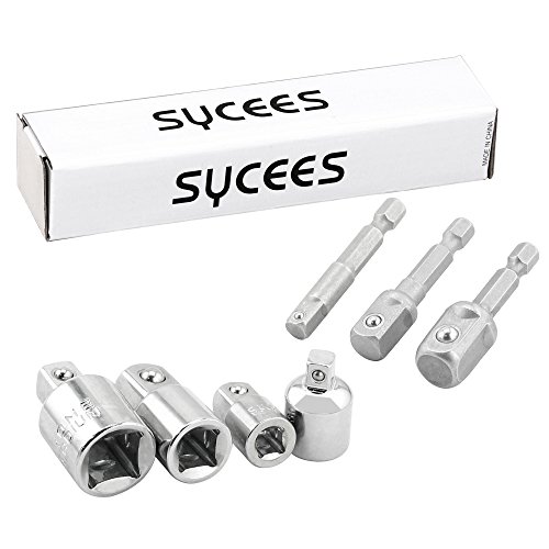 SYCEES Steckschlüssel Nuss Set 3-teilig 1/4, 3/8, 1/2 Zoll und Stecknuss Adapter 4-teilig 1/4 auf 3/8 – 3/8 auf 1/4 Zoll – 3/8 auf 1/2 – 1/2 auf 3/8 - 6