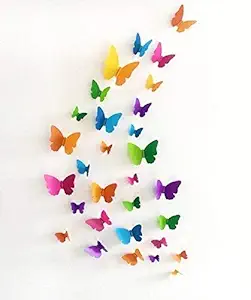 JAAMSO ROYALS PVC Vinyl Multicolour 3D Butterfly Satin Paper Home Decor Wall Sticker (29.5 cm X 21 cm)