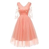 ◑‿◑ JUSTSELL 1950er Kleider für Damen Herbst,Frauen 50er Vintage Retro Kleider 3D-Blumenstickerei Aline Swing Kleid 3/4 Lange Ärmel Brautjungfer Hochzei Kleider V-Ausschnitt Cocktailkleid