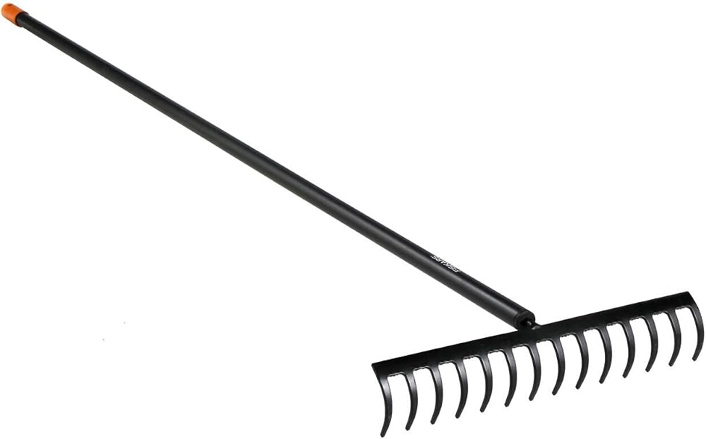 Fiskars 135715 Solid Bahçe Tırmığı - 1016036 | Sertleştirilmiş Karbon Çelik Başlık/Alüminyum Sap, Siyah/Turuncu, Katı, 1016036
