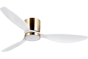 reiga 132CM Smart Ceiling Fan with Light and Remote, Indoor 3 Blade White Low Profile Flush Mount Modern Fans for Bedroom Living Room Lounge