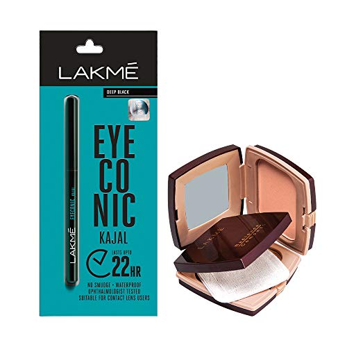 Lakmé Eyeconic Kajal, Black, 0.35g with Lakmé Radiance Complexion Compact, Pearl, 9g