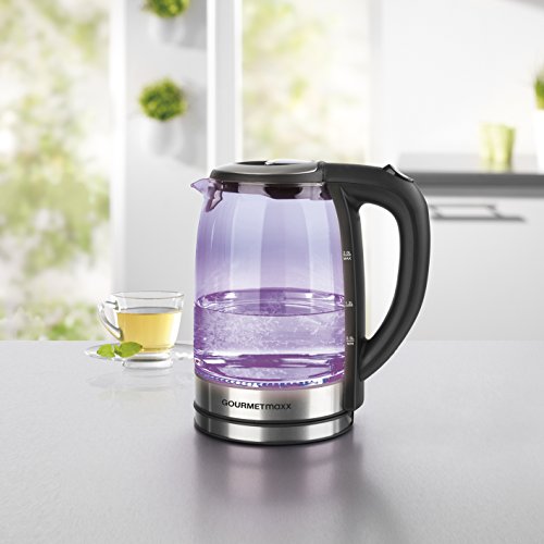 GOURMETmaxx 08107 Glas-Wasserkocher mit LED-Farbwechsel | Abschaltautomatik & Trockenschutz | 2 Liter | 2.200 Watt | Silber-Schwarz - 5