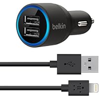 Belkin - Cargador dual para coche con cable de Lightning a USB para iPhone/iPad/iPhone 8/8+, negro