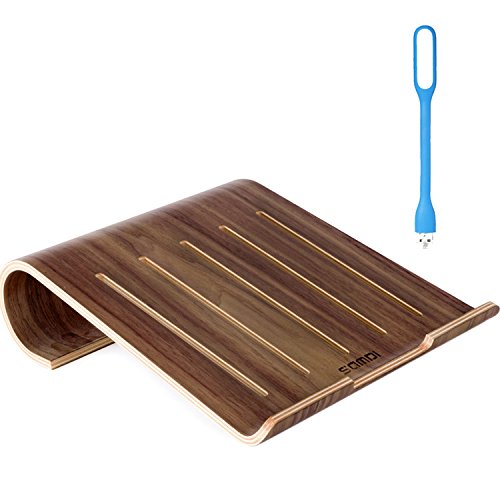 First2savvv MT-BJPB-01D03 Universelle Notebookständer Elegante Laptop Halter Holz Laptop Kühlung Cooling Stand Haltewinkel Sockel für MacBook Air / Pro Retina PC Notebook mit blaue USB-Lampe
