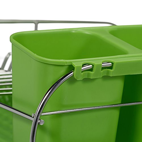 Relaxdays Abtropfgestell mit Besteckhalter, Edelstahl Abtropfgitter, Plastikwanne, HBT: ca. 11 x 42 x 33 cm, grün - 4