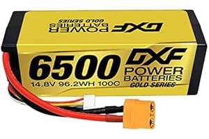 DXF 4s lipo 14.8V 6500mAh 100C LIPO Batteria Hard Case XT90 Connettore - 4s batteria lipo Ultimate Power per RC 1/8 Buggy Truggy Car, adatto per Emaxx, Bandit, Rustler e altro! 1 confezione