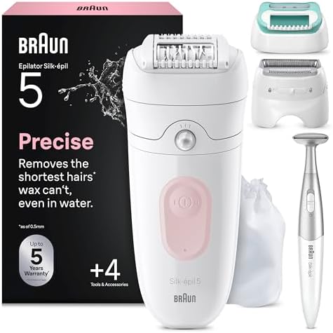 Braun Silk Epil 5 Epilatore Elettrico Donna, Wet&Dry, Rimozione Facile Peli, Pelle Liscia, Include Testina Radente, Cappuccio Regolatore, Cappuccio Prime Epilazioni E Rifinitore Bikini, 5-251