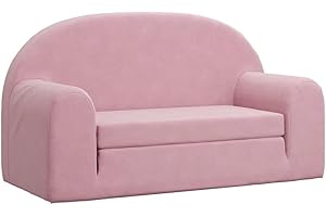 VidaXL Divano Letto per Bambini a 2 Posti Rosa in Morbido Peluche, Mini Divano per Camera da Letto