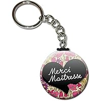 Merci MAÎTRESSE Porte clés chaînette 38mm ( Idée Cadeau Fin d'année Scolaire école Noël Remerciement )
