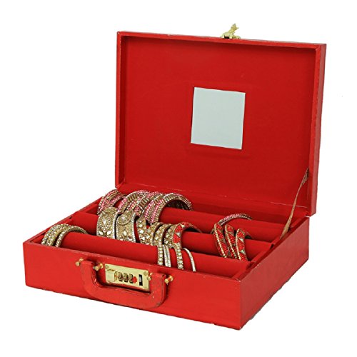 Kuber Industries Wooden Three Roll Bangle Box, Red