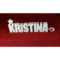 Beton, Steinguss Buchstaben 3D Deko Namen KRISTINA mit Stern und Herzklammer als Geschenk verpackt! Ein ausgefallenes Geschenk zur Geburt, Taufe, Geburtstag oder auch zu anderen Anlässen.