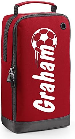 Personalised Football Boot Bag - Soccer Gift - Name in Ball Motif (Red)