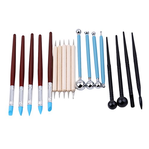 Yinew Clay Sculpting Pottery Carving Tools Set Colors Sharpers Modeling Tools ,White black blue coffee,18PCS