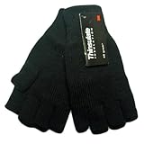 Mens Womens Black Fingerless Thinsulate Lined Thermal Knitted Gloves