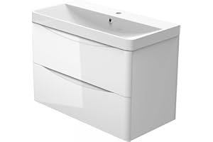 Biubiubath 800mm Wall Hung Bathroom Vanity Basin Unit Gloss White 2 Soft Close Drawers Bathroom Furniture Set flat pack