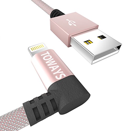 iPhone Ladekabel Toways Lightning Kabel [Apple MFi zertifiziert] 90 Grad Winkel Stecker 0.15m Nylon USB Datenkabel für iPhone 7 / 7 Plus / 5 / iPhone 6 / iPhone SE / 6 / 6 Plus / 6s / 6s Plus / 5 / 5c / 5s, iPad Pro Air Air 2 mini2 mini3 4th Gen, iPod Nano 7th Gen, DJI Mavic Pro Drone, Power Bank - Rose Gold