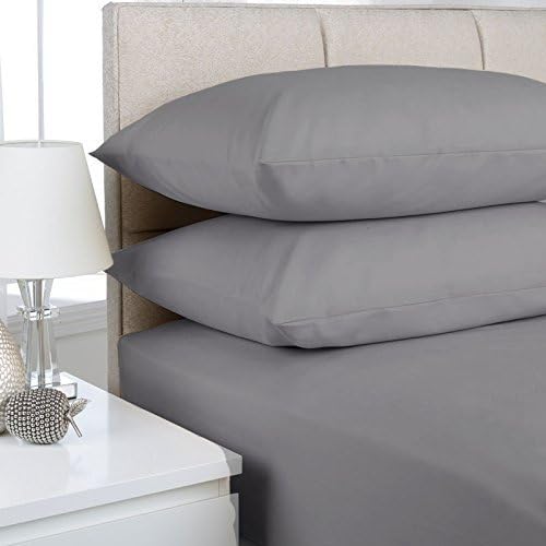 Non Iron Top Quality Extra Deep Fitted Sheets 16''/40CM , Fitted Sheets 9''/23CM , Pillow Covers Single Double King Super King Sizes 16 Colors (Double 40CM, Light Grey)