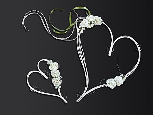 Wedding car decoration rattan heart with flowers., Rattan, creme/weiß deluxe, 19