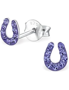 GH1a Tansanit Kristall Hufeisen Ohrstecker 925 Echt Silber Ohrringe Glücksbringer