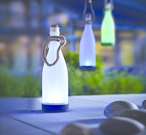 XL Solar-Leuchte Farbwechsel weiß LED-Solarlampe Flasche mit Seil und Korken 2 LEDs 25 cm hoch 8 cm Durchmesser Garten-Leuchte