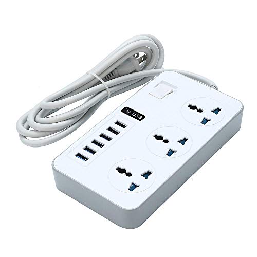 Preisvergleich Produktbild TINGSU US 3 Stecker Verlängerungskabel 2m Kabel mit 6USB Buchse / Überspannungsschutz