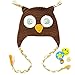 KF Baby Animal Beanie Hat, with Ear Flaps and Braids, Owl, Brown + FREE Gift of 4 Pinback Buttons