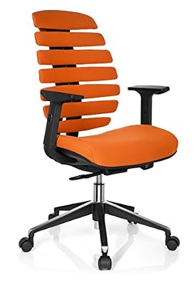 hjh OFFICE 714520 chaise de bureau, fauteuil bureau ERGO LINE II orange avec accoudoirs pour un usage intensif, support lombaire intégré au dossier ergonomique en forme de colonne vertébrale, profondeur de l'assise réglable