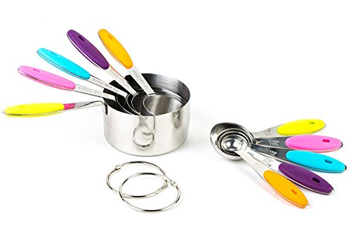Bekith 10er Set Edelstahl Messbecher Messlöffel mit dem Silikon Griff für Küche Kochen Backen - 5