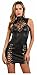 Produktbild Miss Noir Damen Mini-Kleid im Wetlook Partykleidung Clubwear mit Zweiwege-Reißverschluss (XL/42) 19630-BK