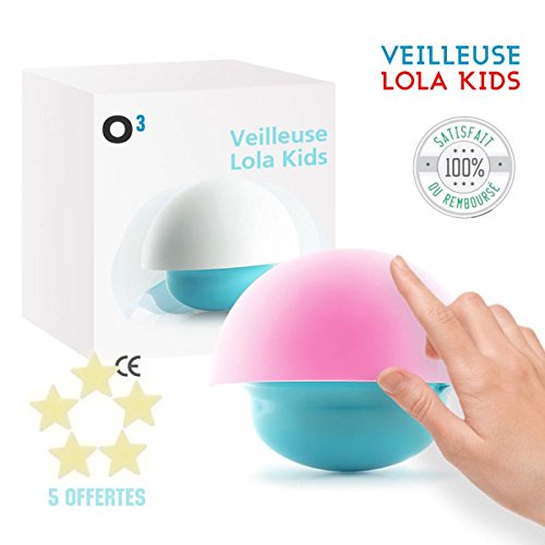 O³ Veilleuse Nomade Lola Kids - Lampe de Nuit Tactile pour Enfant - Format Voyage - Livrée avec 5 étoiles fluo