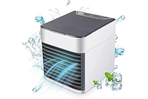 DISPAU Mini Aire Acondicionado Portátil 3 en 1 con Humidificador, Luz Nocturna y Ventilador Ajustable de 3 Velocidades para Dormitorio, Oficina y Exterior