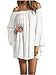 ZANZEA Women's Sexy Summer Casual Chiffon Long Sleeve Off Shoulder Beach Mini Top Dress White 2XL