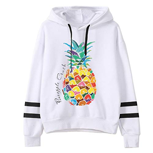 FOTBIMK Sweat Ado Fille Blanc À Manches Longues Sweatshirt Femme Imprimé Ananas Pull À Capuche Hoodies Pas Cher Automne Et Hiver Blanc S