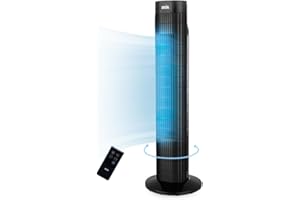 ANSIO 30-Inch Tower Fan with Remote – Bladeless, Oscillating, Standing Portable Electric Cooling Fan for Bedroom and Office, 7.5-Hour Timer, 3 Speeds – Black