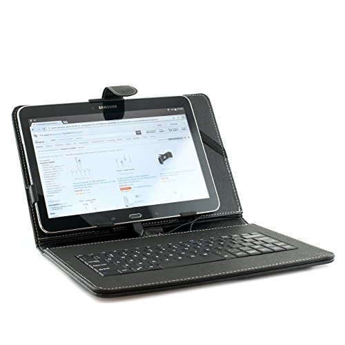 iProtect Hülle mit Tastatur (QWERTY) für Tablets 9,7 Zoll bis 10,1 Zoll Keyboard Case Universal mit Standfuß und Micro-USB Anschluss schwarz