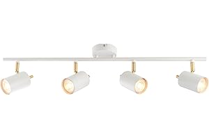 National Lighting Quinn Modern Matt White with Brushed Gold Accent 4 Way Adjustable Straight Bar Ceiling Spotlight IP20 Rated - LED GU10