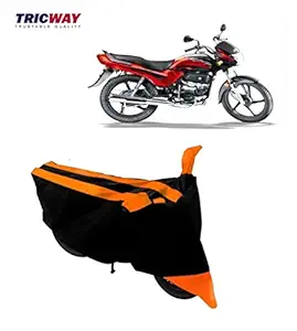 TricWay Bike Body Cover for Hero Honda Passion Plus with Water Resistant Polyester Fabric_Orange Dual Stripe