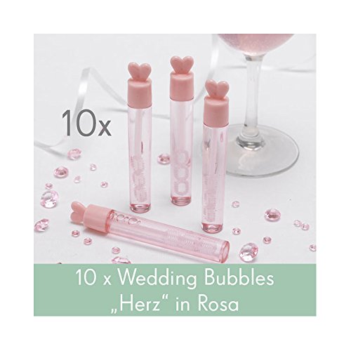 WEDDING BUBBLES "HERZ", ROSA, 10er-Set - 10 Seifenblasen mit rosa Herzverschluss im Vorteilspack