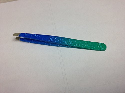 Professional Eyebrow Tweezers, Slanted, Hair Removal Tweezers Slant Tip - Stainless Steel (Green with Blue)