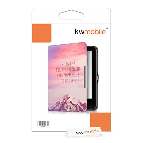kwmobile Hülle für Tolino Vision 1 / 2 / 3 / 4 HD – Flipcover Case eReader Schutzhülle – Bookstyle Klapphülle Be Happy Design Rosa Violett Koralle - 6