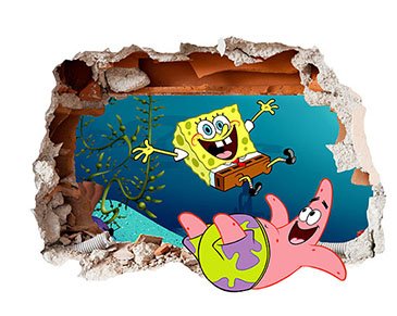 Spongebob Squarepants Design Children's Repositionable Self Adhesive Vinyl 3D Hole in the Wall Sticker Décor