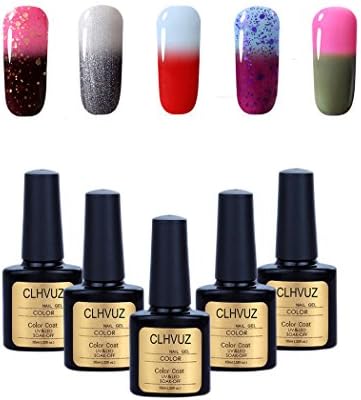 CLHVUZ (Any 5 Colors) Soak Off Temperature Color Changing Gel Nail Polish UV LED Color Nail Art 5pcs Gel Polish Gift Set