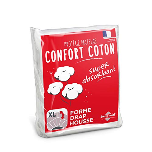 Sweethome | Protège Matelas Confort - 140x190/200 cm - Molleton 80% Coton - Ultra Absorbant - Forme Drap Housse - Lavable en Machine